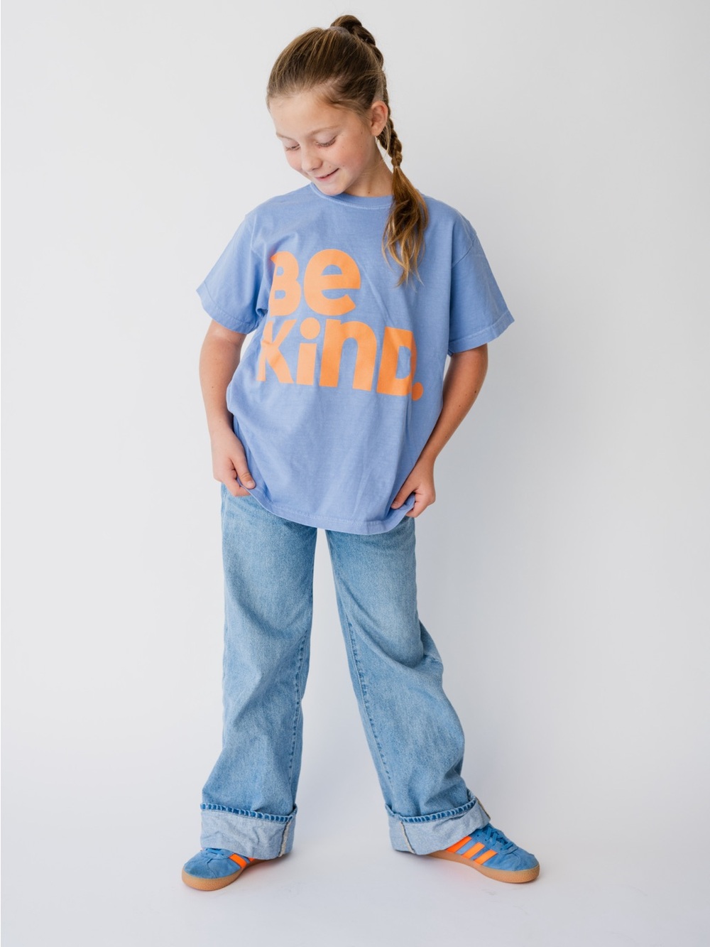 Be Kind Graphic Tee for Kids - Blue with Orange Print